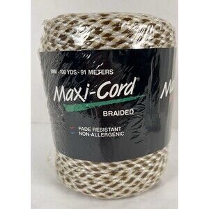Maxi-Cord Braided Polypropylene Cord 6MM 100 Yards Brown Tan White #36684 NOS